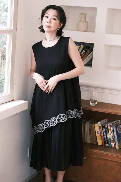 Rosalie Embroidered Layered Maxi Dress in Black