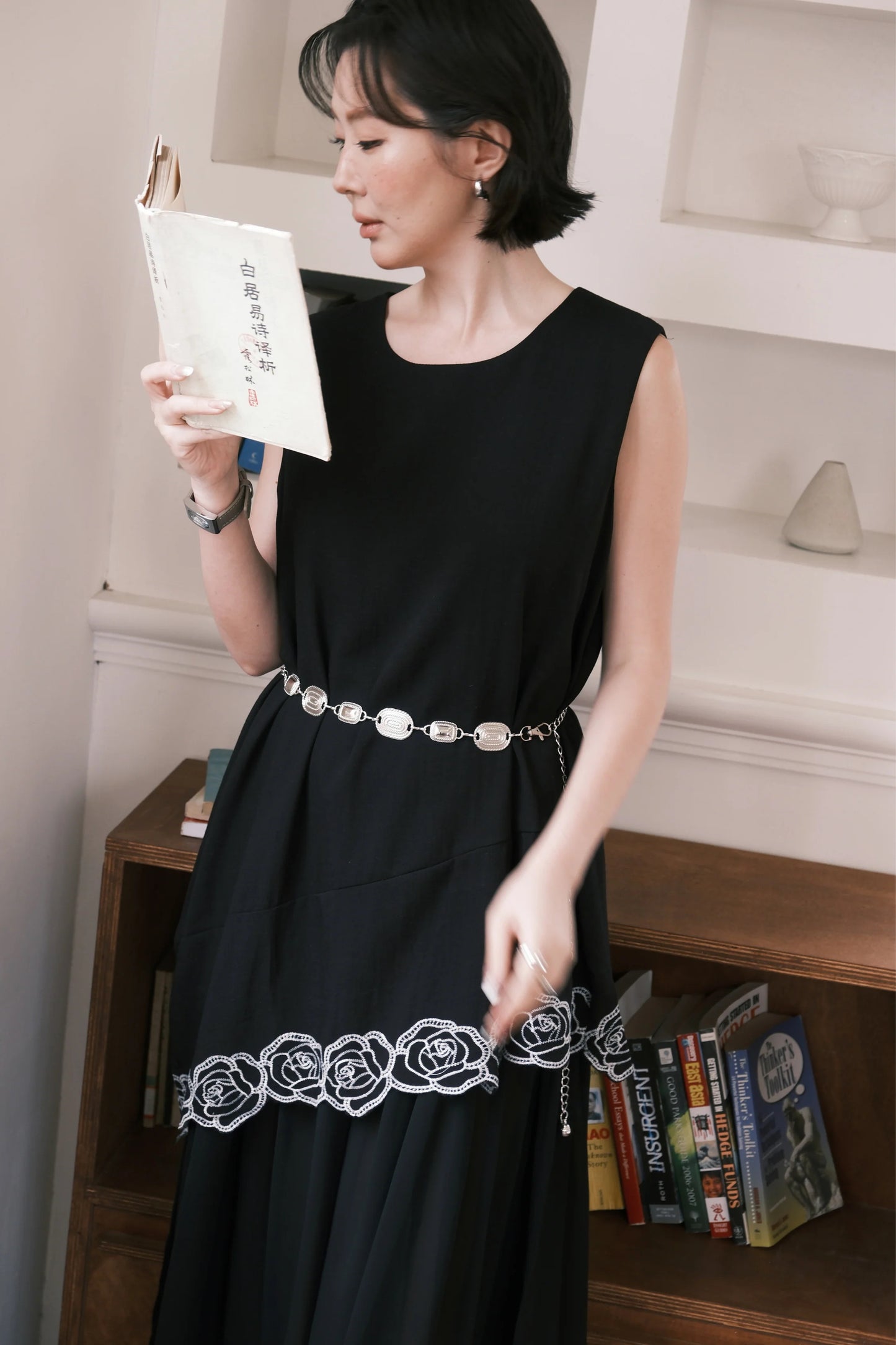Rosalie Embroidered Layered Maxi Dress in Black