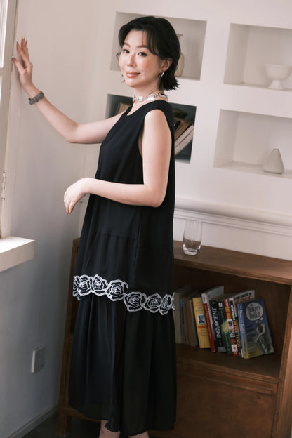 Rosalie Embroidered Layered Maxi Dress in Black