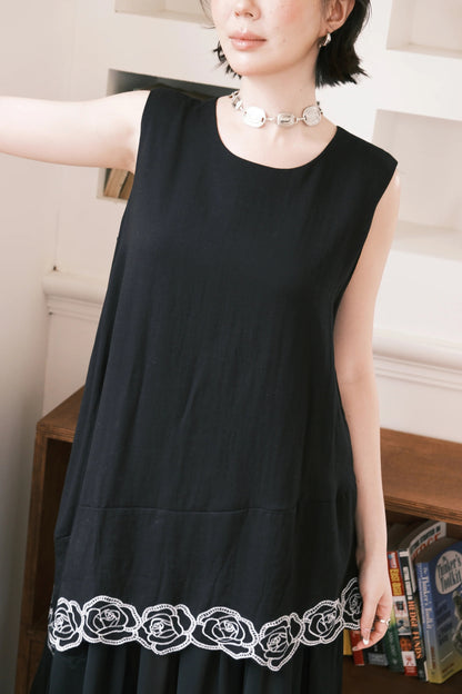 Rosalie Embroidered Layered Maxi Dress in Black