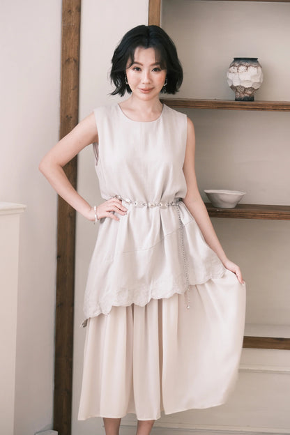 Rosalie Embroidered Layered Maxi Dress in Oatmeal