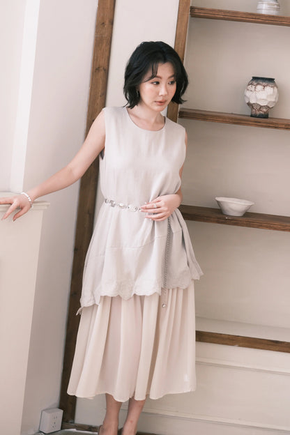 Rosalie Embroidered Layered Maxi Dress in Oatmeal