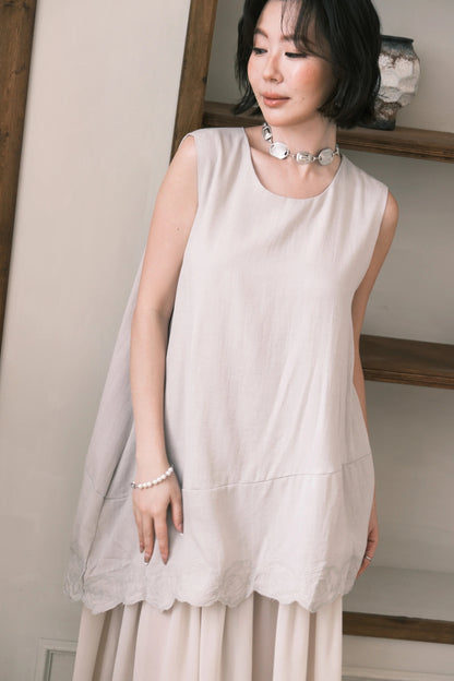 Rosalie Embroidered Layered Maxi Dress in Oatmeal