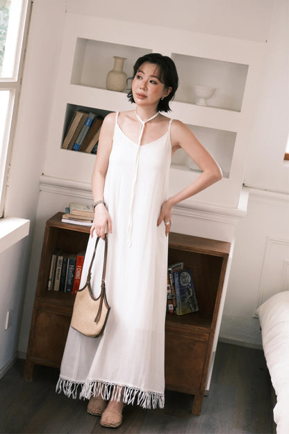 Soleia Fringe Maxi Dress in White