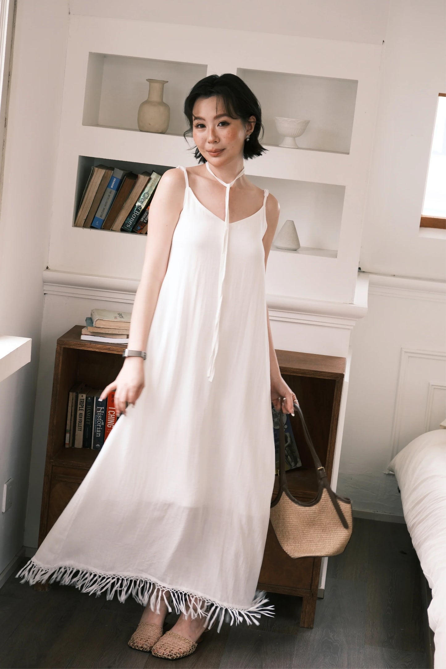 Soleia Fringe Maxi Dress in White