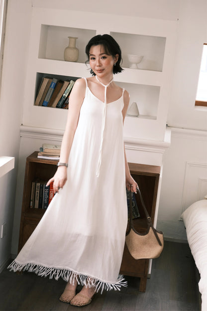 Soleia Fringe Maxi Dress in White