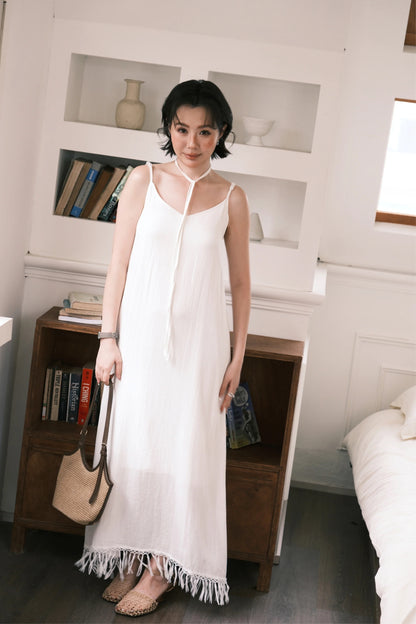 Soleia Fringe Maxi Dress in White