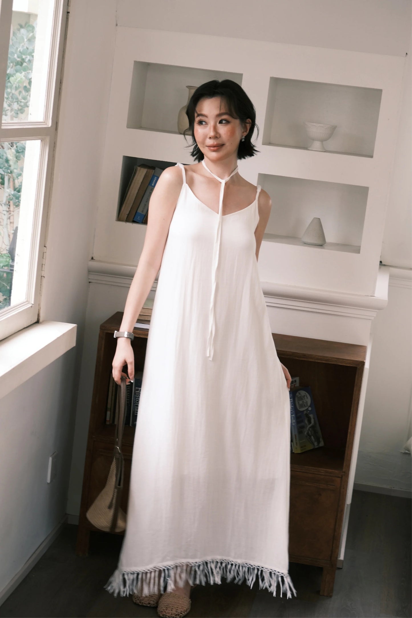 Soleia Fringe Maxi Dress in White