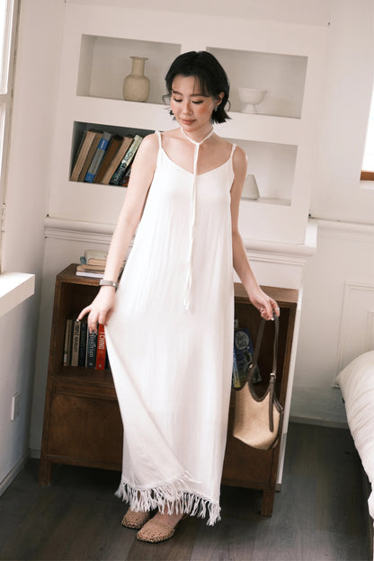 Soleia Fringe Maxi Dress in White
