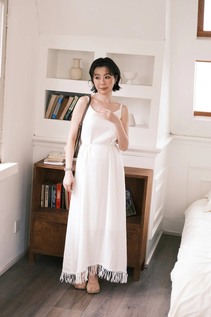 Soleia Fringe Maxi Dress in White