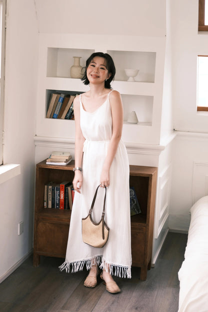 Soleia Fringe Maxi Dress in White