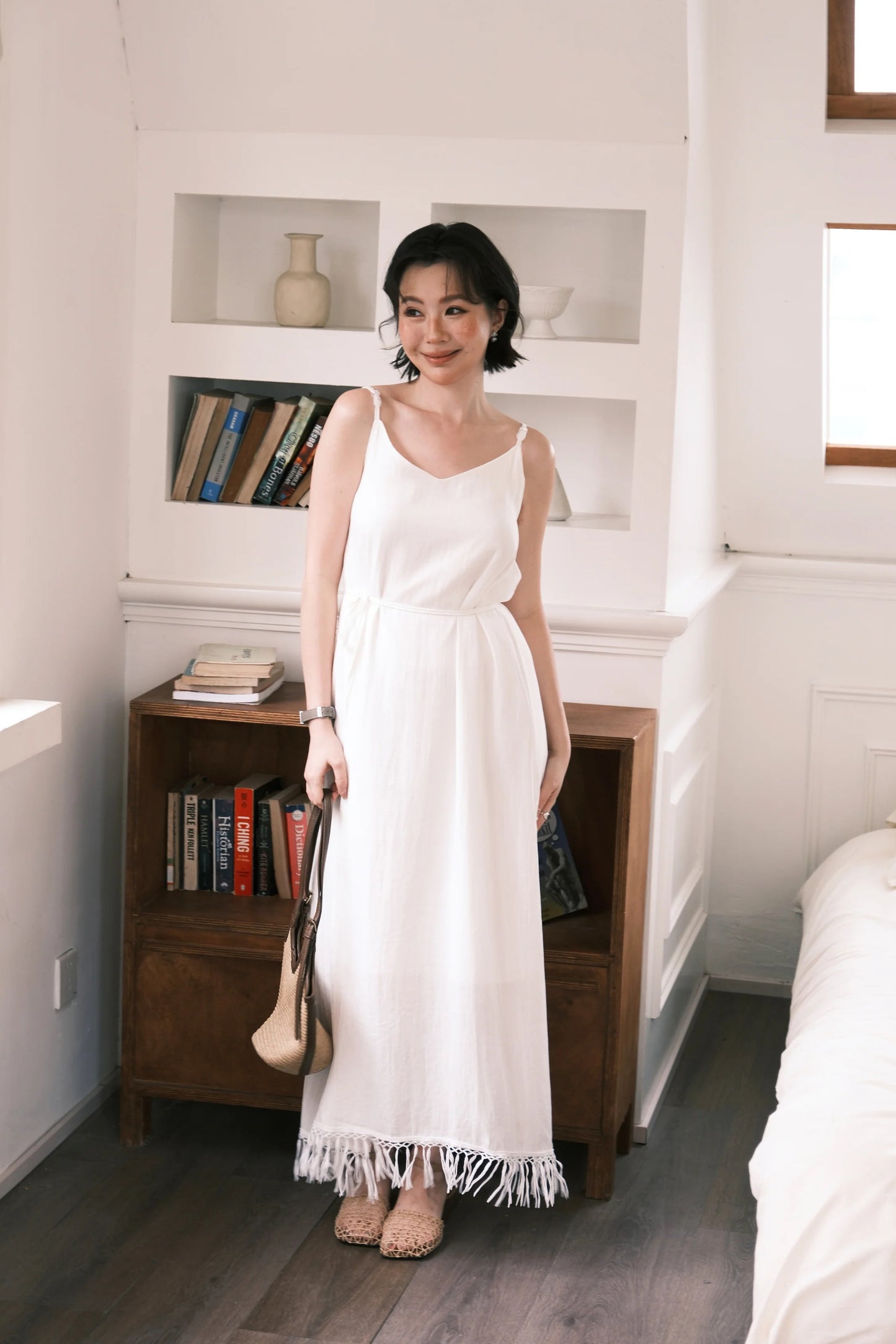 Soleia Fringe Maxi Dress in White