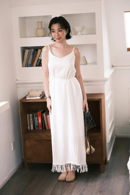 Soleia Fringe Maxi Dress in White