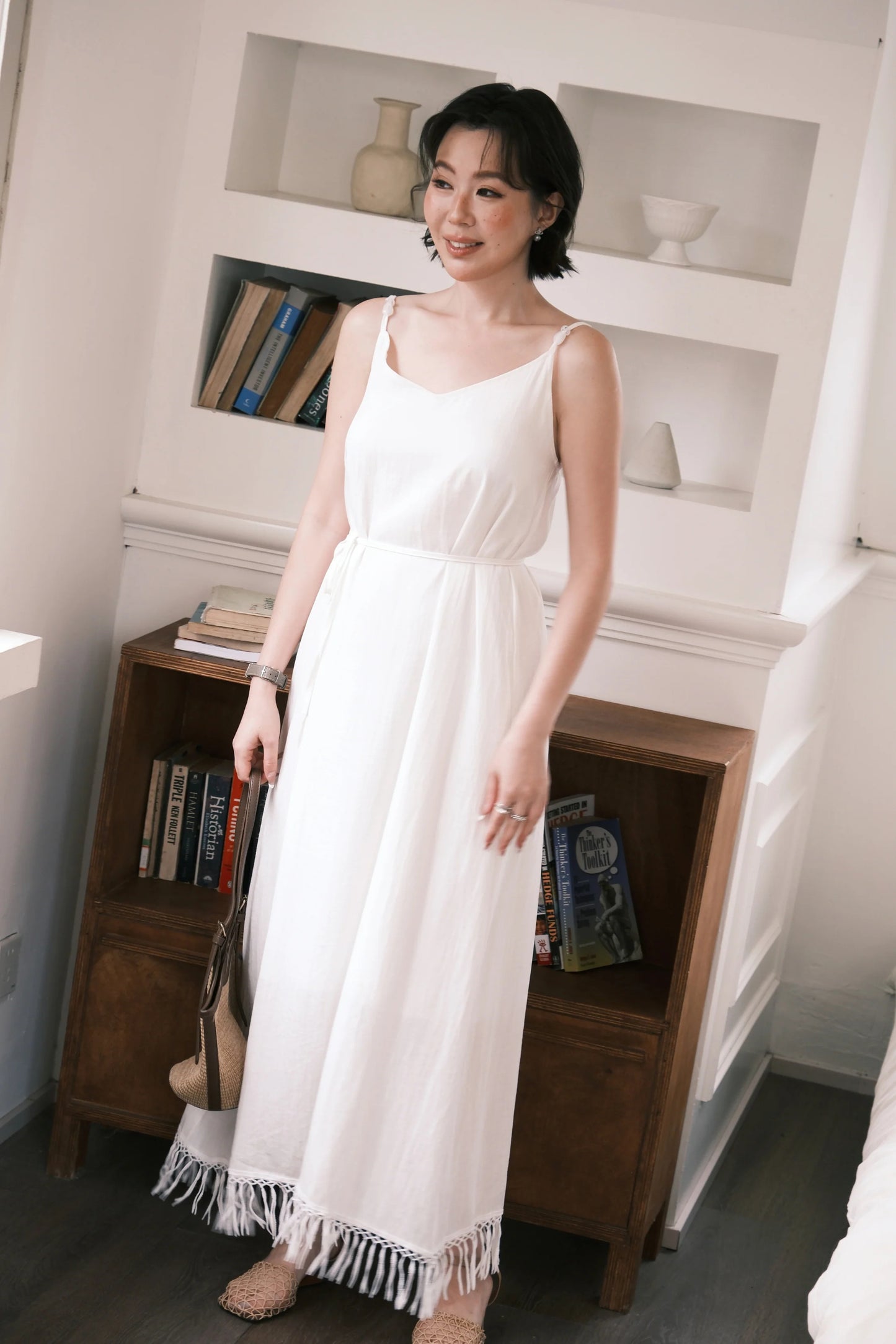 Soleia Fringe Maxi Dress in White