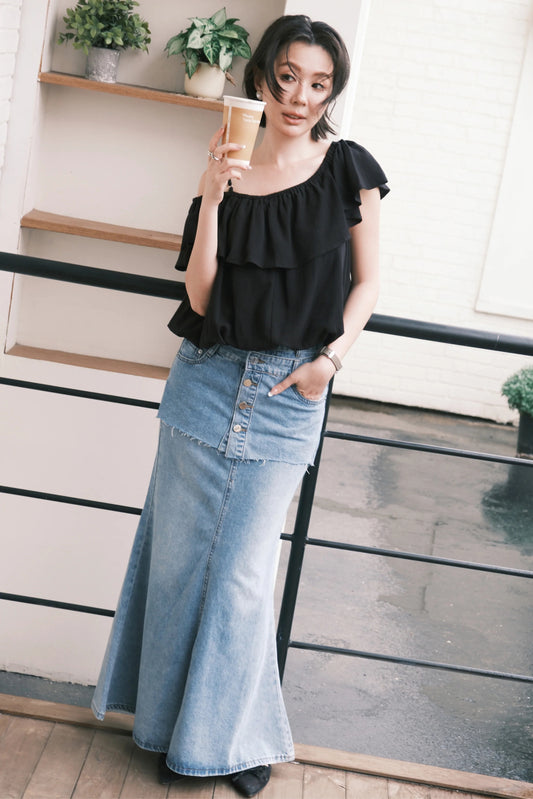 Audrey Ruffle Top in Black