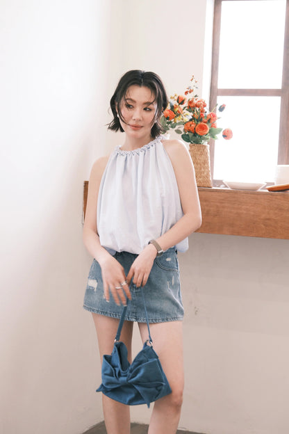 Elara Gathered Top in Blue