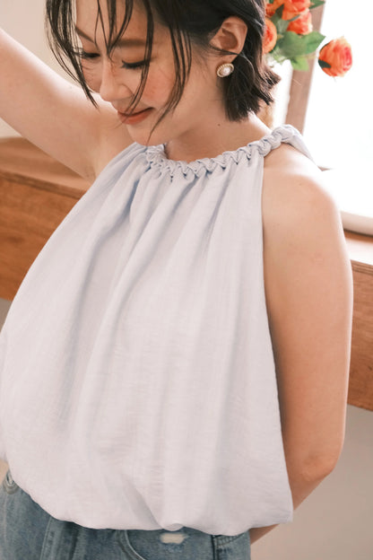 Elara Gathered Top in Blue