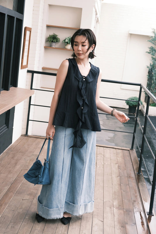Arabella Ruffle Top in Dark Blue
