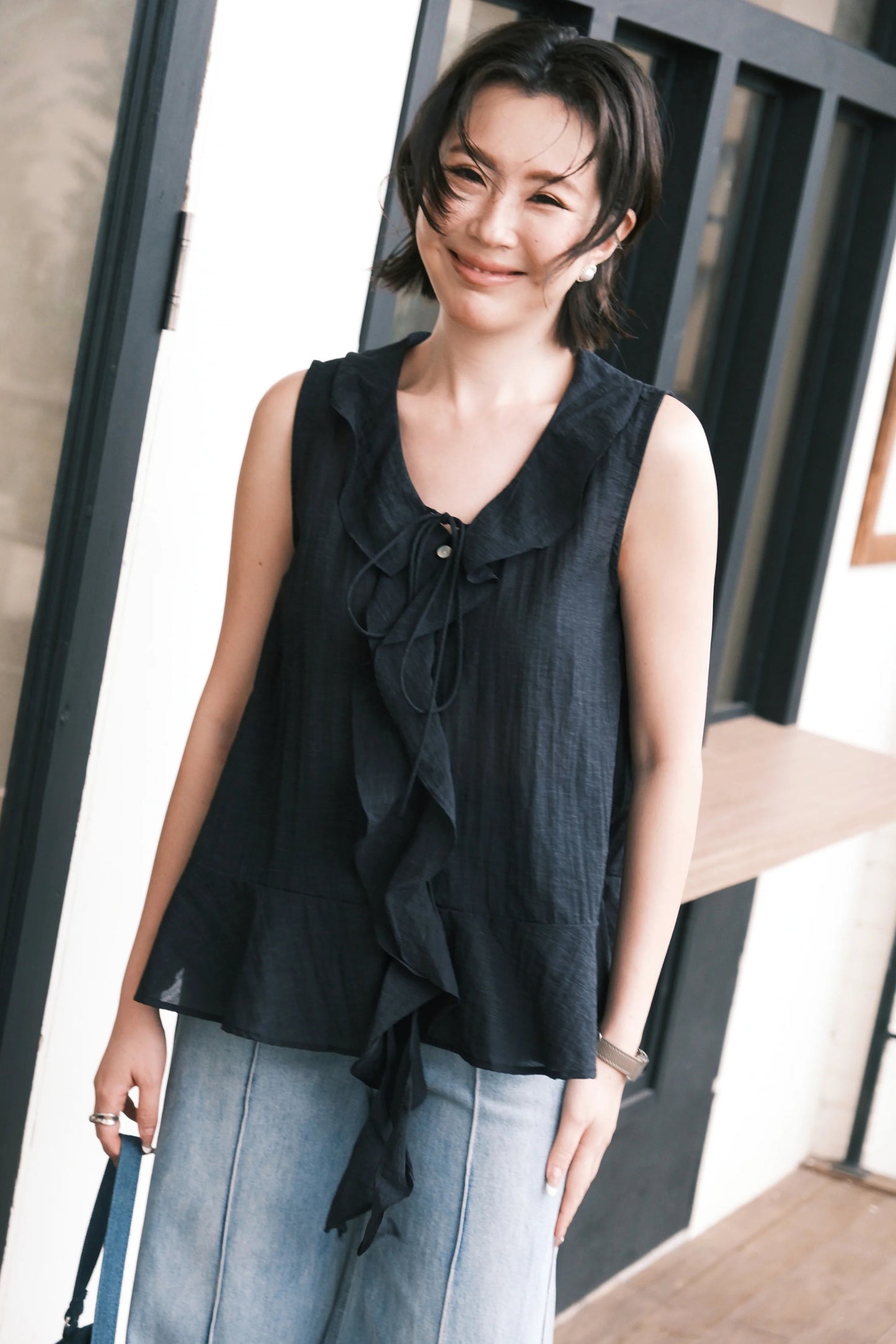 Arabella Ruffle Top in Dark Blue