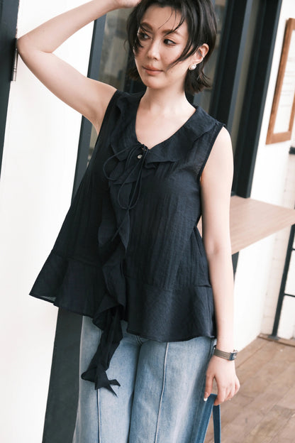 Arabella Ruffle Top in Dark Blue