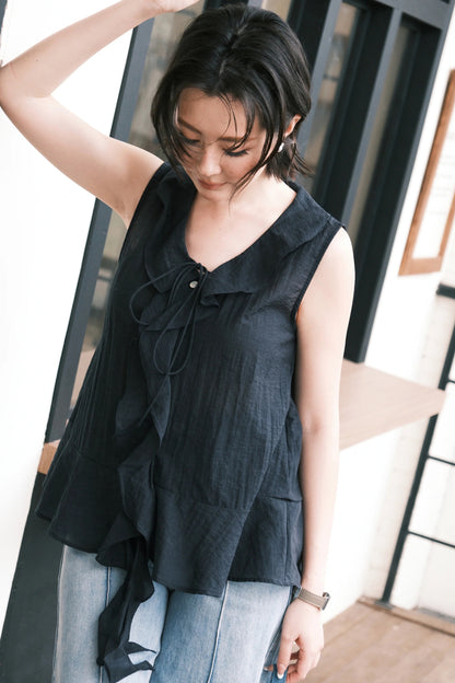 Arabella Ruffle Top in Dark Blue