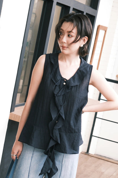 Arabella Ruffle Top in Dark Blue