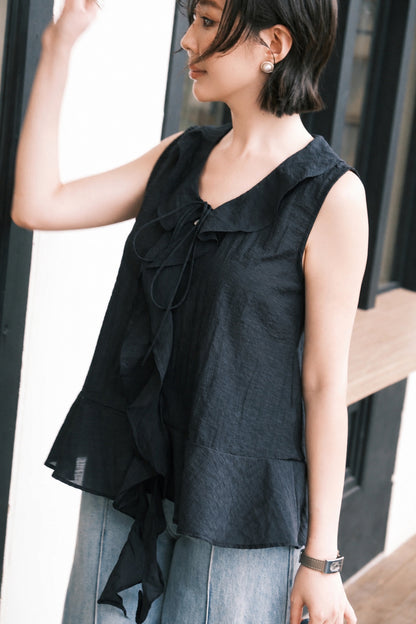 Arabella Ruffle Top in Dark Blue