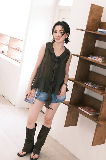Arabella Ruffle Top in Coffee