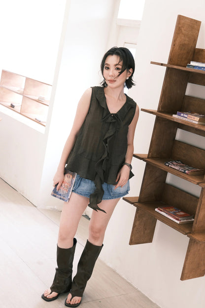Arabella Ruffle Top in Coffee