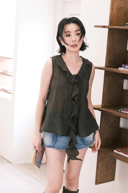 Arabella Ruffle Top in Coffee