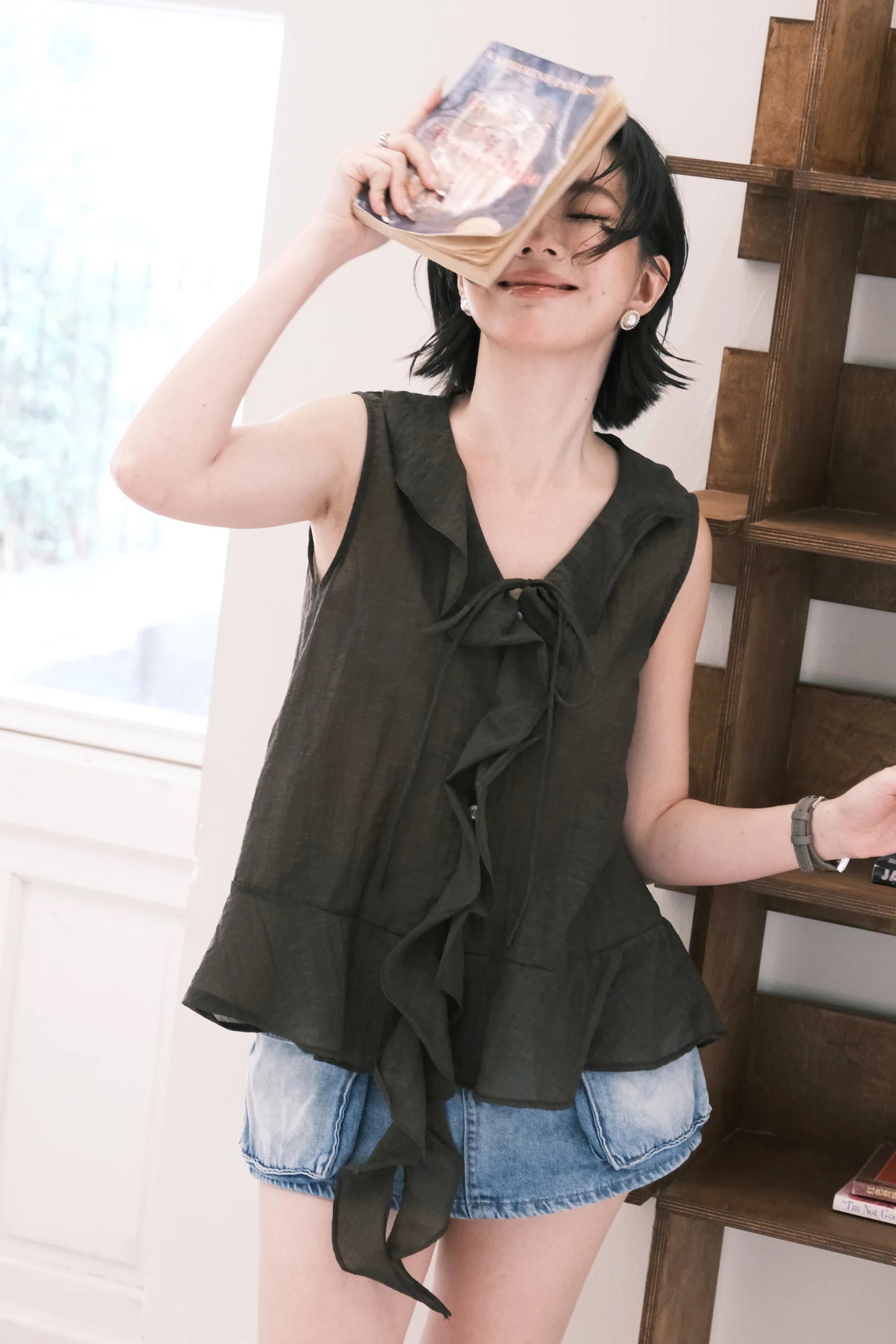 Arabella Ruffle Top in Coffee
