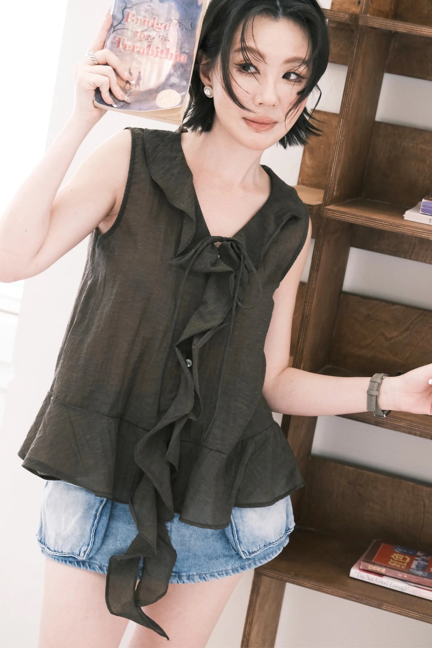 Arabella Ruffle Top in Coffee