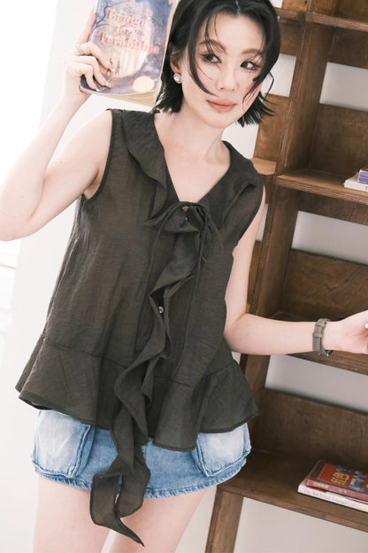 Arabella Ruffle Top in Coffee