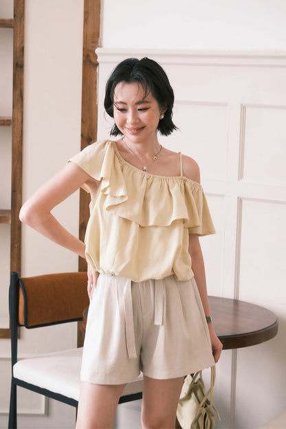 Soleil Tie-Waist Shorts in Khaki