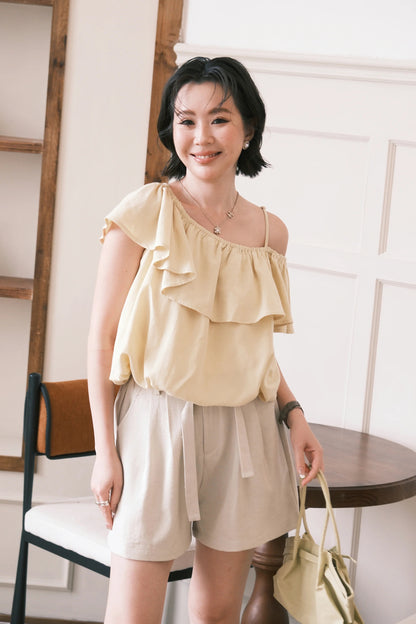 Soleil Tie-Waist Shorts in Khaki