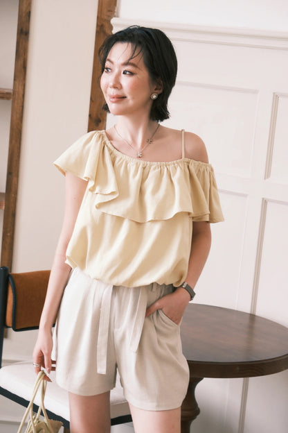 Soleil Tie-Waist Shorts in Khaki