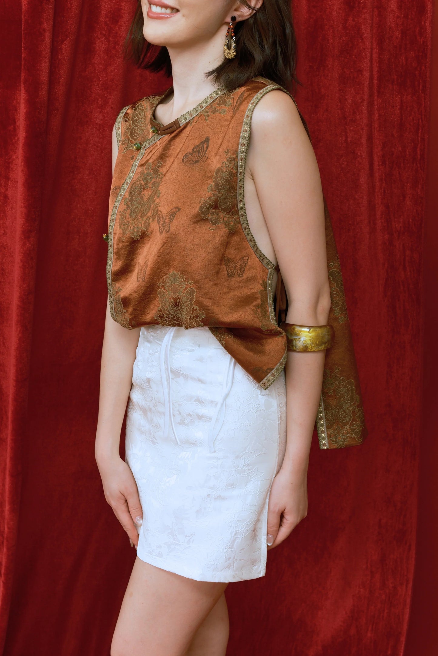 Floral Jacquard Pleated Skirt in White