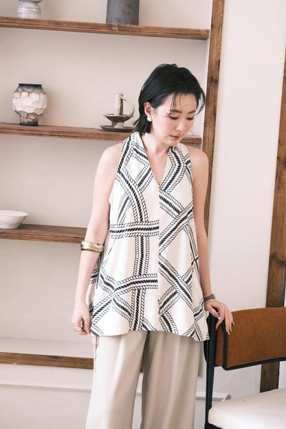 Noelle Scarf Linen Top in Cream