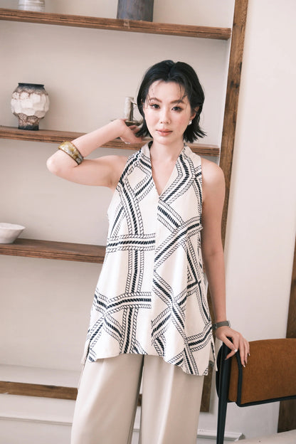 Noelle Scarf Linen Top in Cream