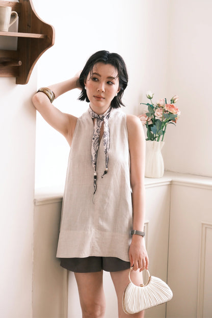 Noelle Linen Top in Khaki