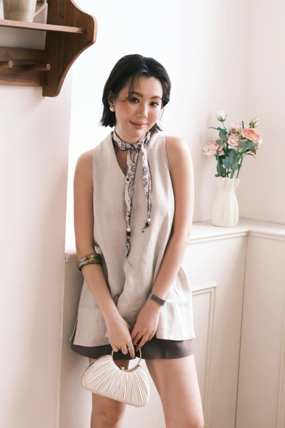 Noelle Linen Top in Khaki