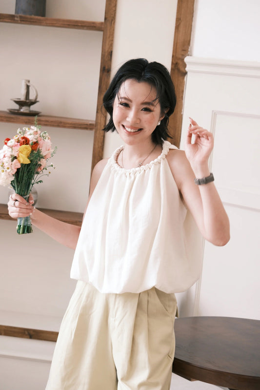 Elara Gathered Top in Cream