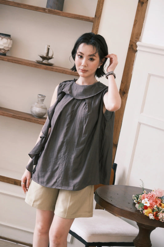 Eloise Ruffle Top in Coffee