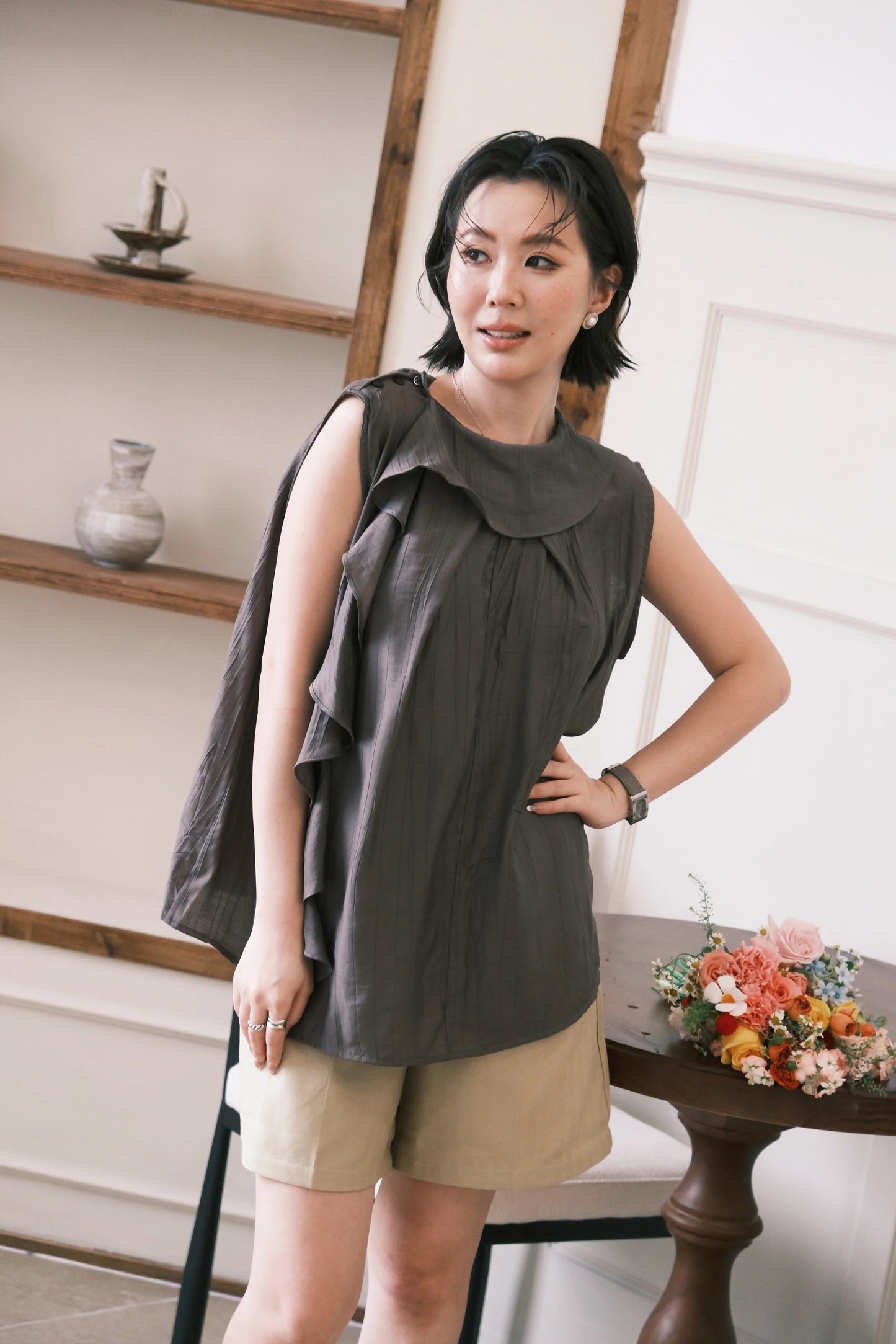 Eloise Ruffle Top in Coffee