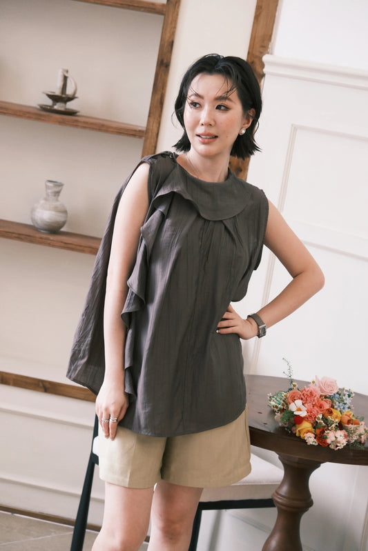 Eloise Ruffle Top in Coffee