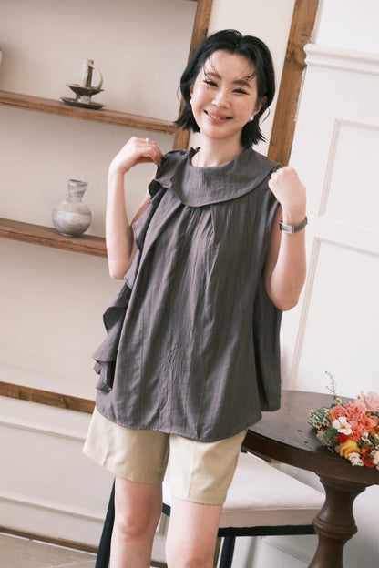 Eloise Ruffle Top in Coffee