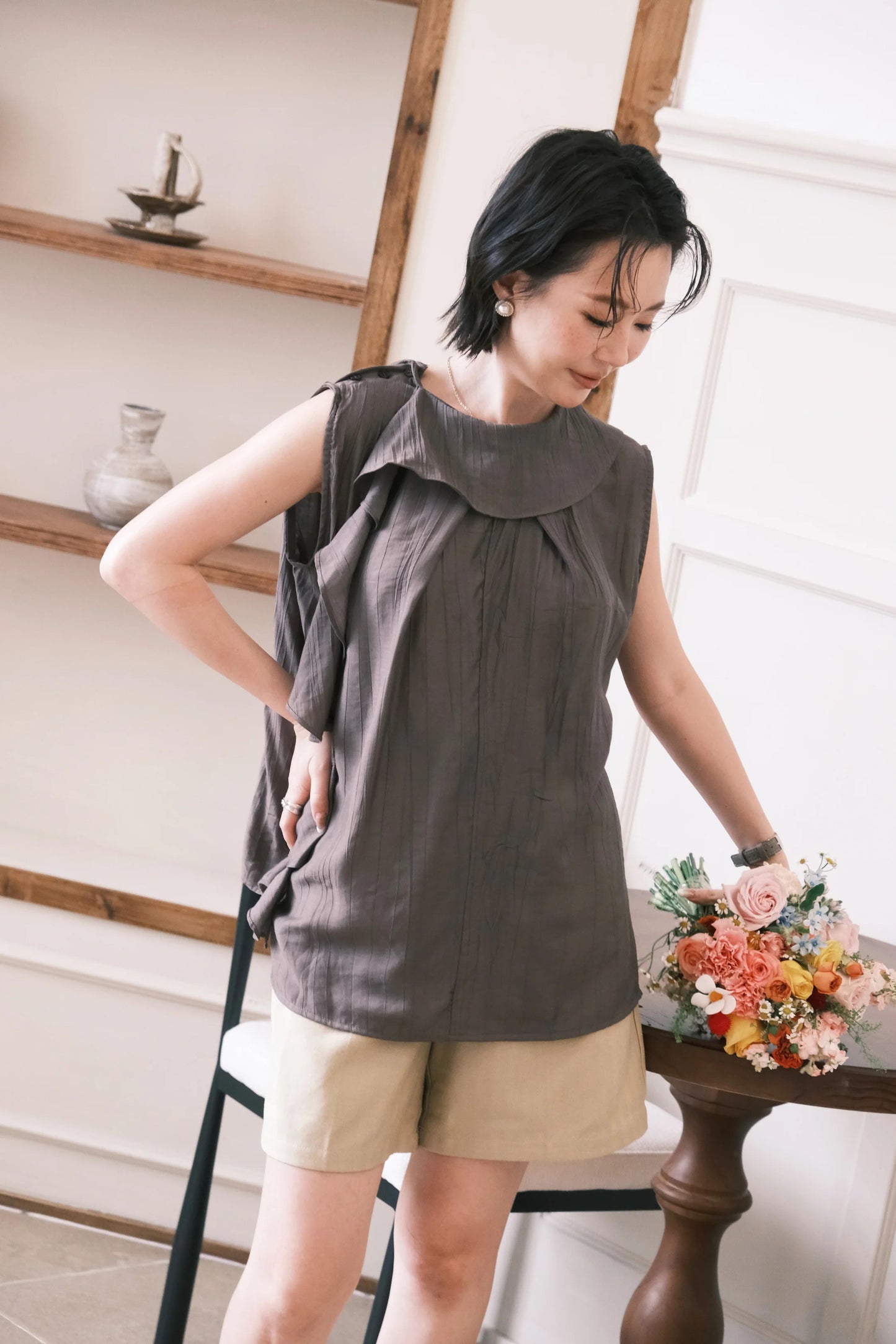 Eloise Ruffle Top in Coffee