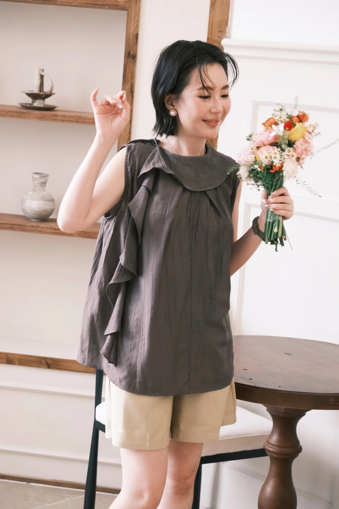 Eloise Ruffle Top in Coffee