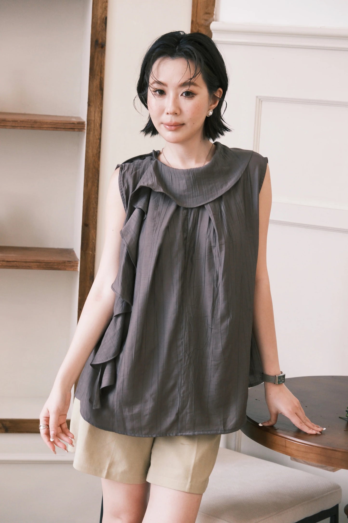 Eloise Ruffle Top in Coffee