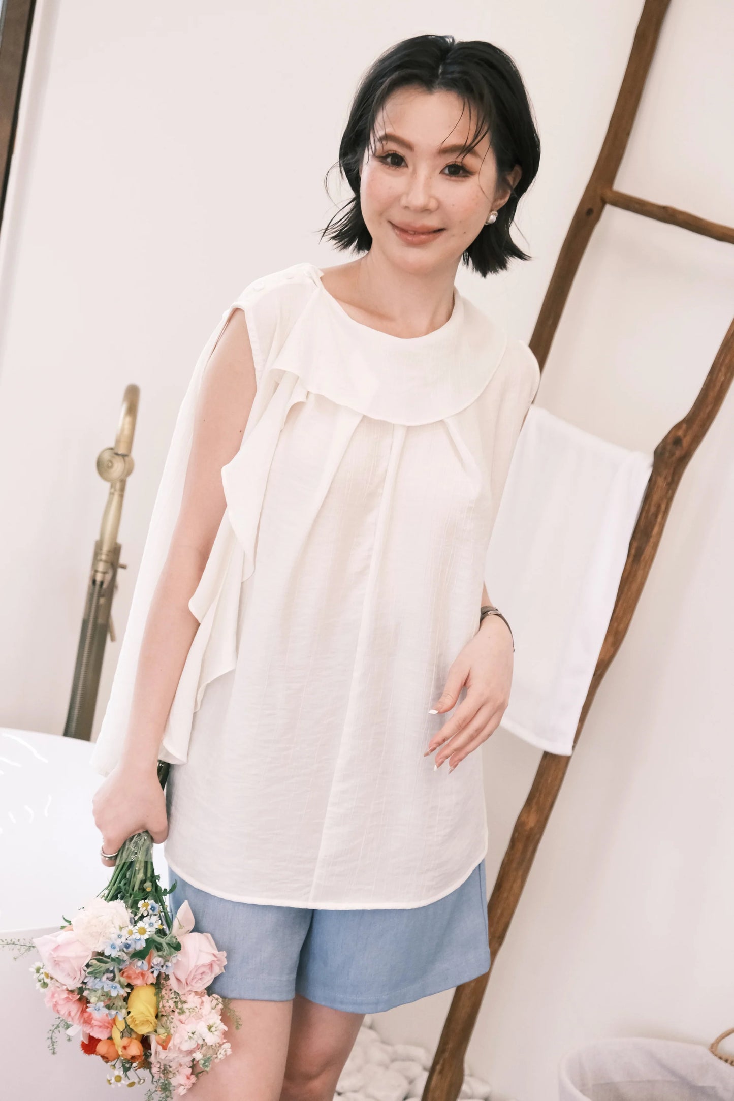Eloise Ruffle Top in Cream